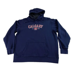 ATC Calgary Canada Sweatshirt Hoodie Mens Large Navy Blue Embroidered Lettering